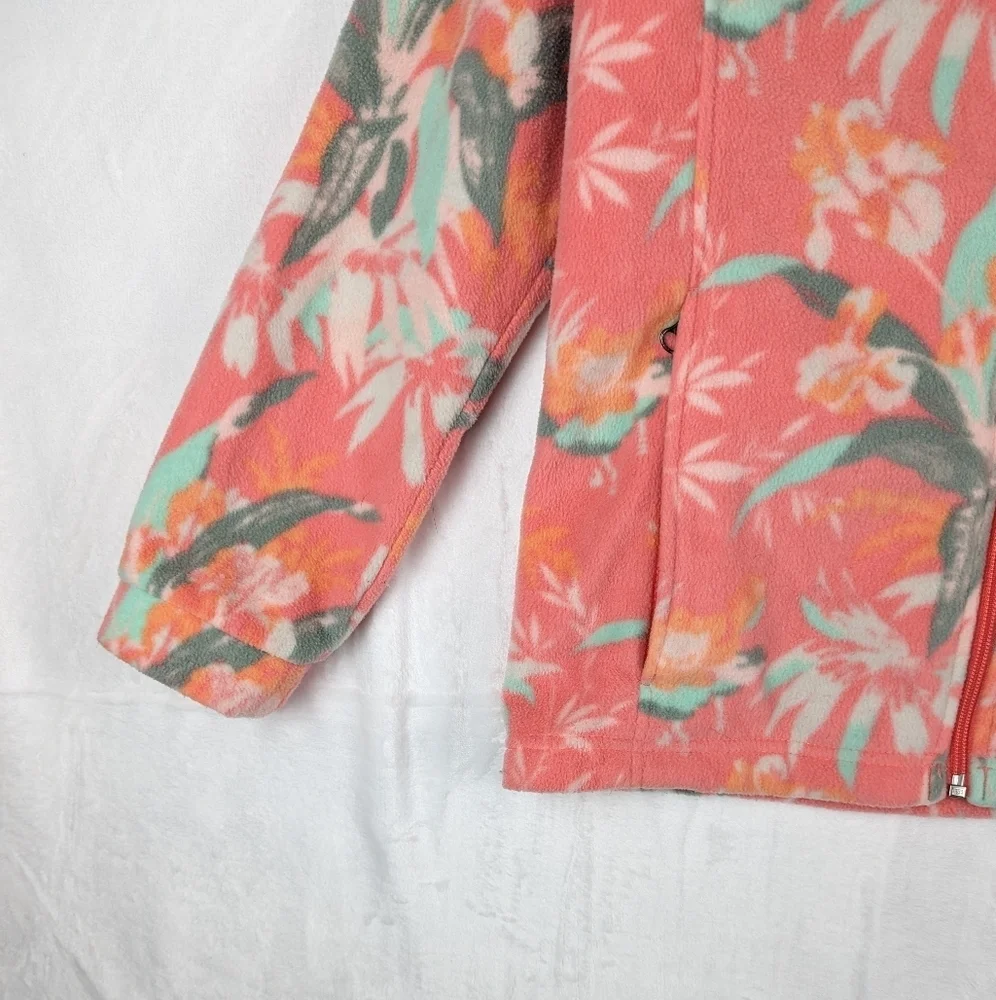 Columbia Floral Fleece Jacket‎ Youth XL Peachy Pink Green